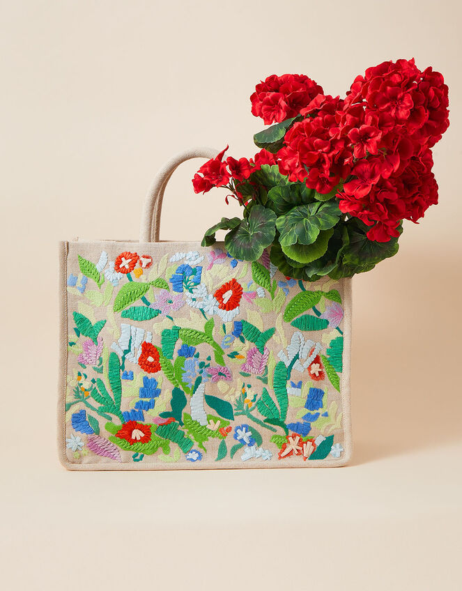 Floral Embroidered Handheld Bag, , large