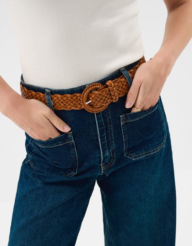 Plaited Leather Belt , Tan (TAN), large