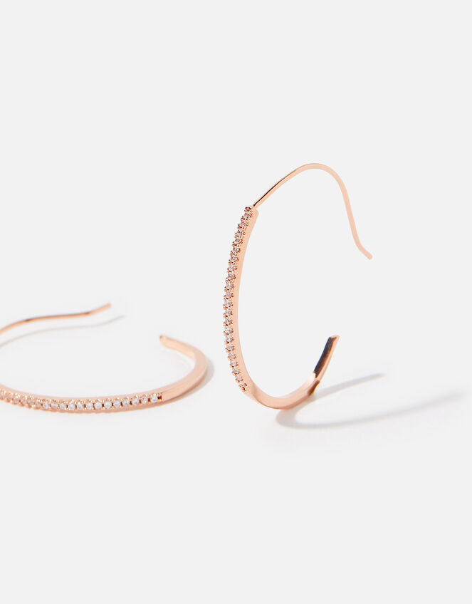 Rose Gold-Plated Pave Hoop Earrings, , large