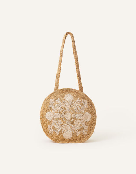 Shell Round Jute Shoulder Bag, , large