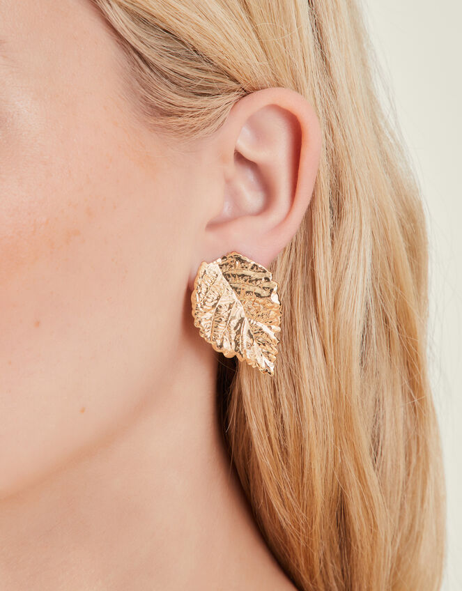 Large Leaf Stud Earrings, , large
