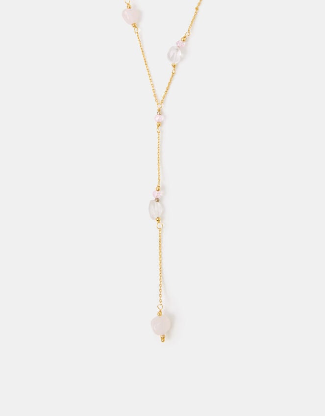 14ct Gold-Plated Rose Quartz Lariat Necklace, , large