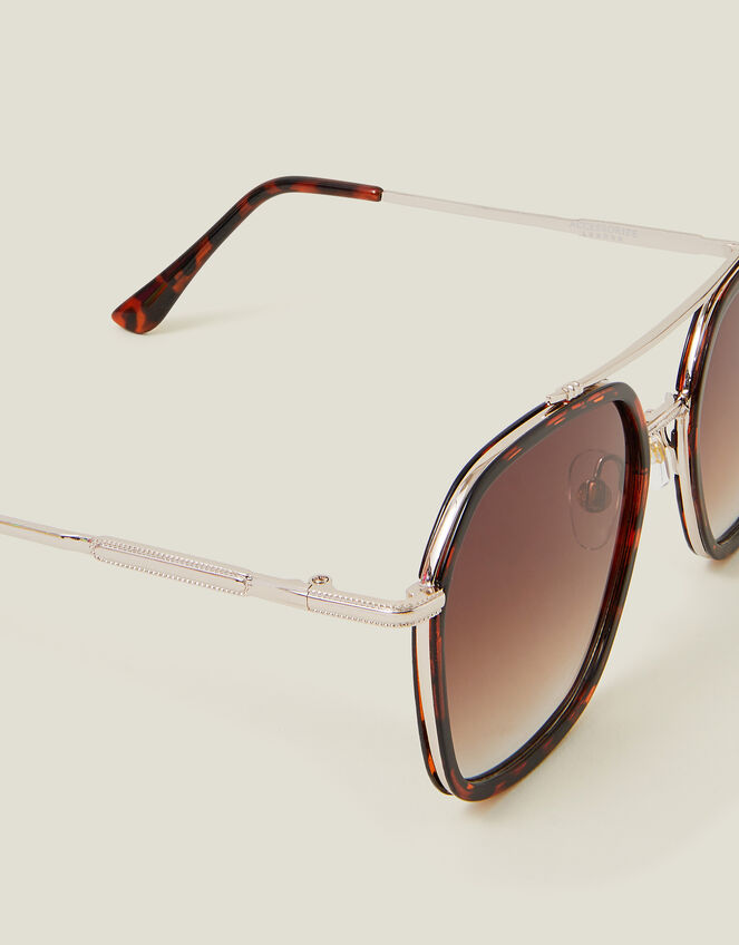 Metal Tortoiseshell Aviator Sunglasses, , large