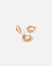 Plain Chain Crystal Hoops Set of Three, Gold (GOLD), large