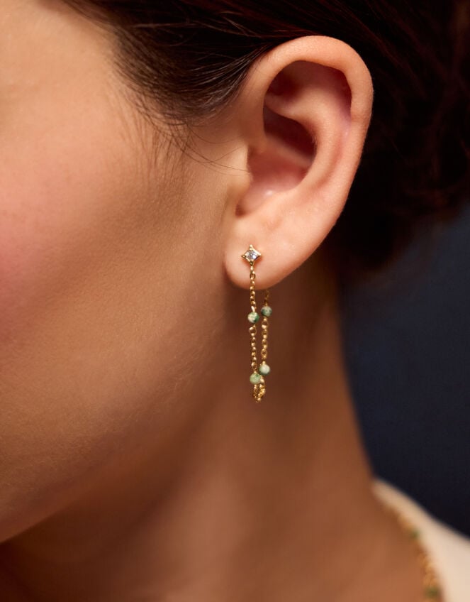 14ct Gold-Plated Aventurine Chain Drop Earrings, , large