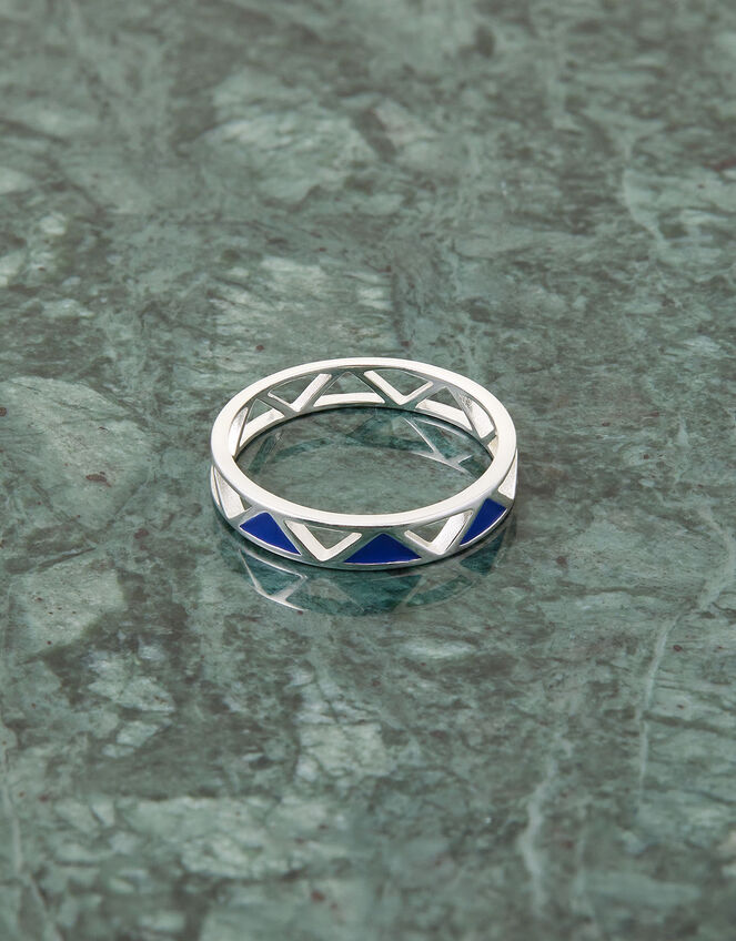 Sterling Silver Triangle Band Ring, Blue (NAVY), large