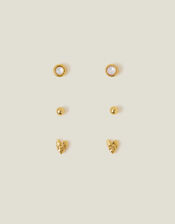 3-Pack 14ct Gold-Plated Heart Stud Earrings, , large