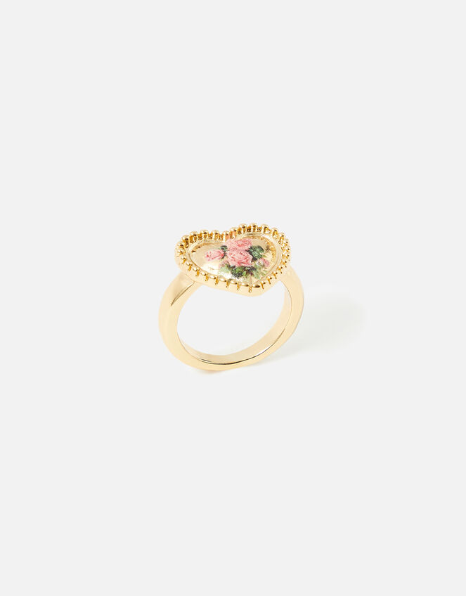 Romantic Ramble Rose Print Heart Ring, Pink (PINK), large