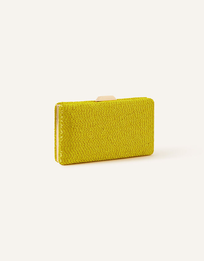 Beaded Hardcase Clutch Bag, Green (LIME), large