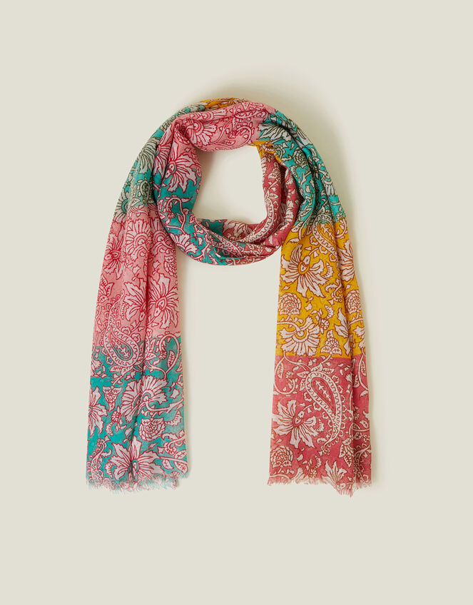 Colourblock Floral Paisley Scarf, , large
