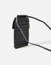 Faux Croc Phone Bag, Black (BLACK), large