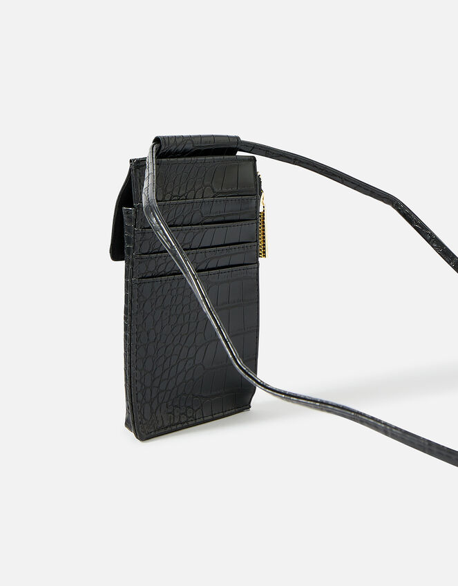 Faux Croc Phone Bag, Black (BLACK), large