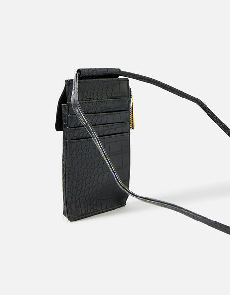Faux Croc Phone Bag Black, Black (BLACK), large