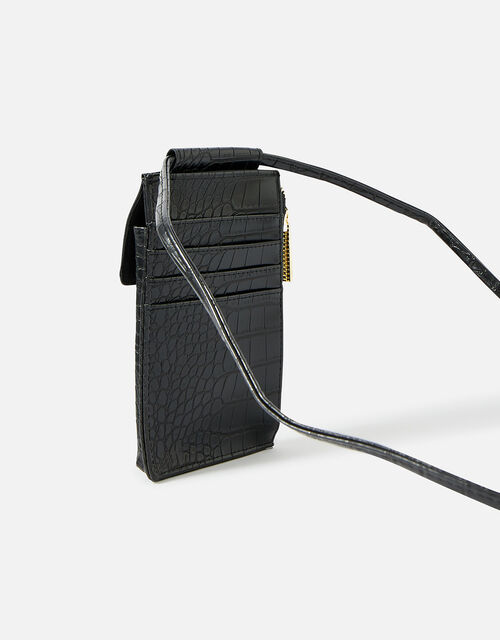 Carrie Croc Phone Bag, Black (BLACK), large