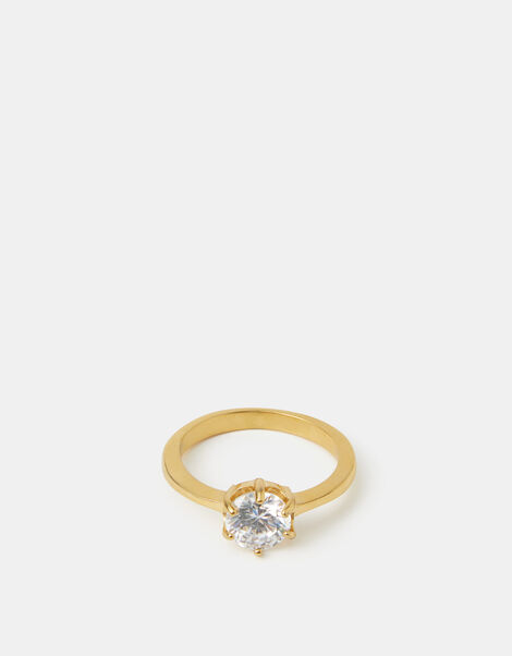 Stainless Steel Solitaire Ring, Gold (GOLD), large