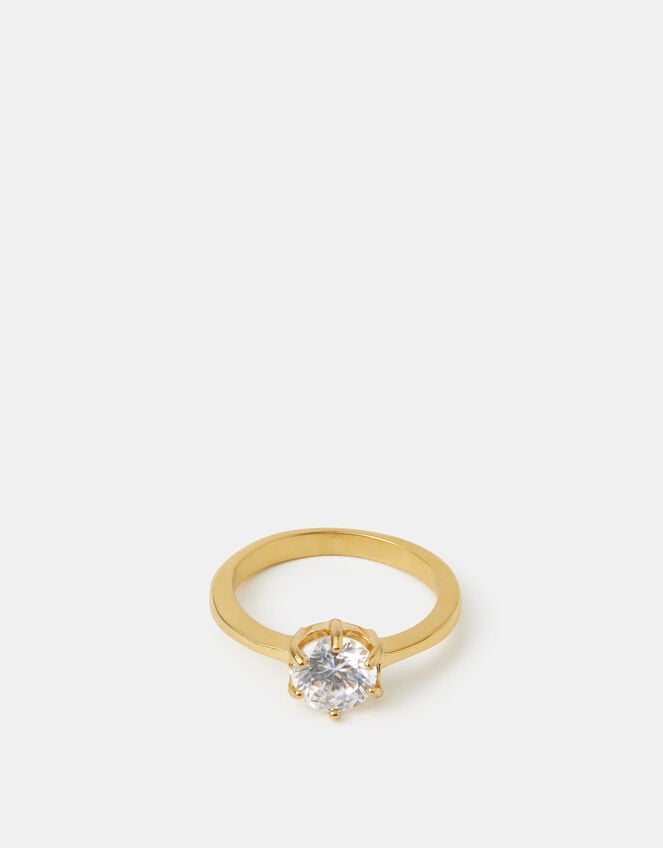 Stainless Steel Solitaire Ring, Gold (GOLD), large