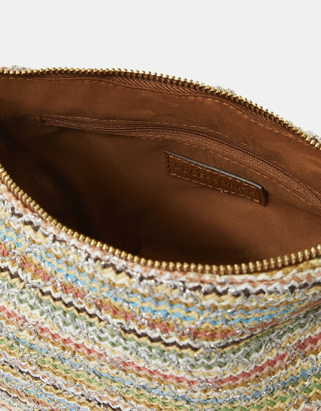 Stripe Raffia Crossbody Bag, , large