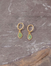 14ct Gold-Plated Irregular Aventurine Hoop Earrings, Green (LIGHT GREEN), large