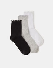 3-Pack Frill Ankle Socks, , large