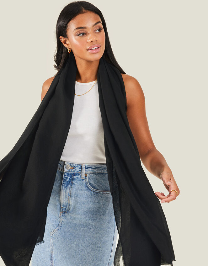 Lightweight Plain Scarf, Black (BLACK), large