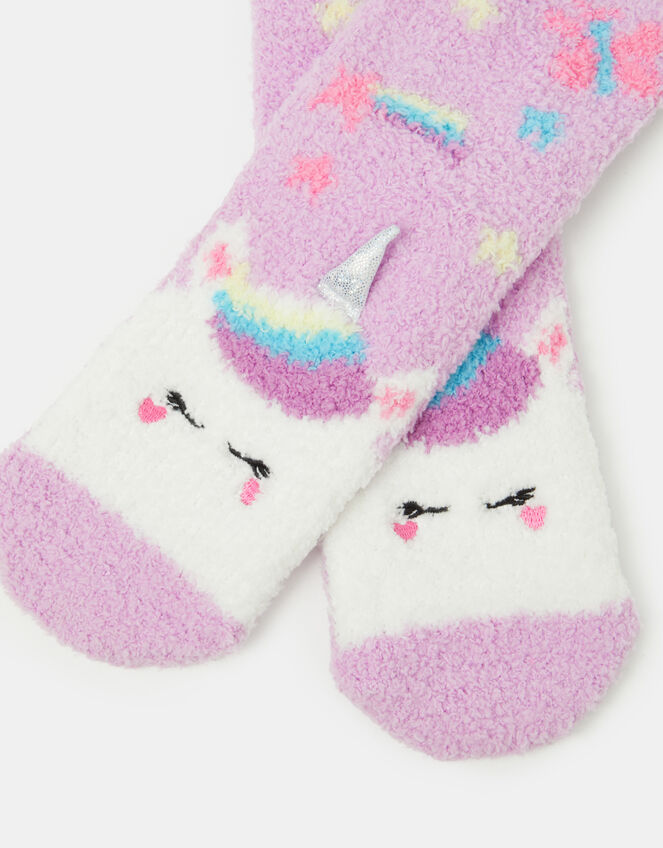 Girls Unicorn Bed Socks, Purple (LILAC), large