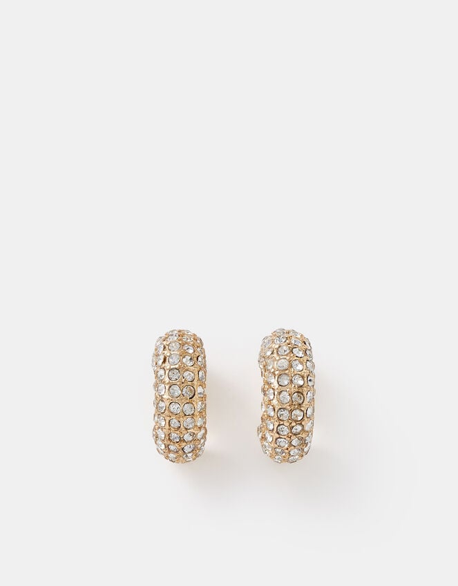 Chunky Diamant&eacute; Hoop Earrings, Gold (GOLD), large