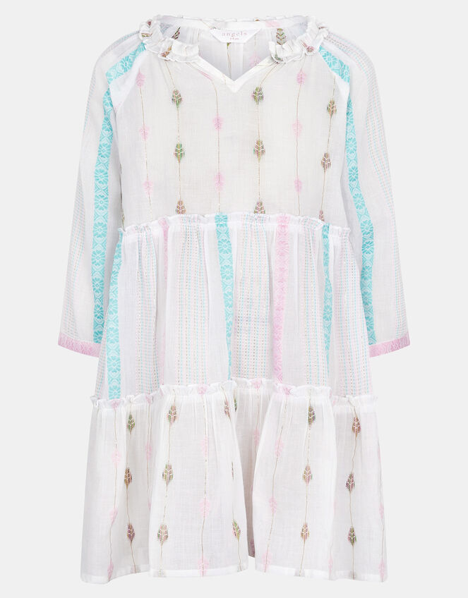 Girls Mini Me Jacquard Dress, White (WHITE), large