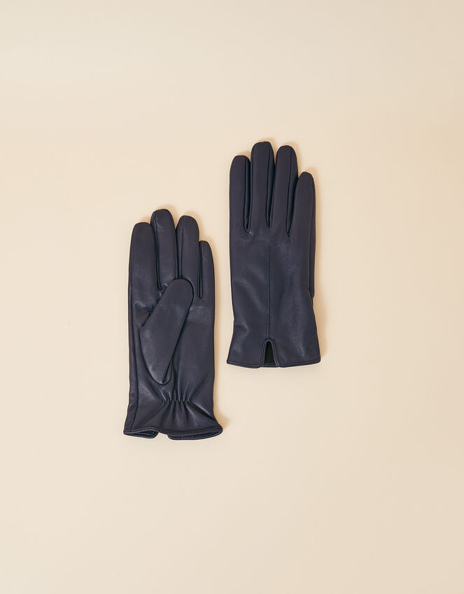 Luxe Leather Gloves, Blue (NAVY), large