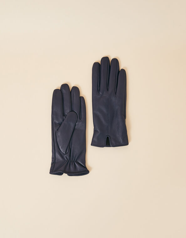 Luxe Leather Gloves Blue, Blue (NAVY), large