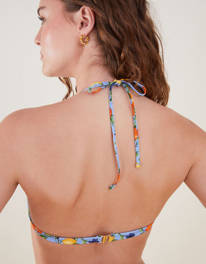 Lemon and Oranges Triangle Bikini Top, Blue (BLUE), large