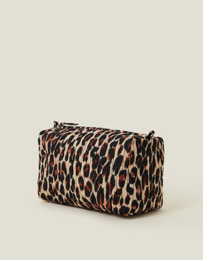 Large Quilted Leopard Print Wash Bag, , large