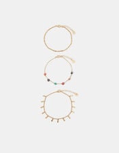 3-Pack Bead Flower Charm Anklets, , large