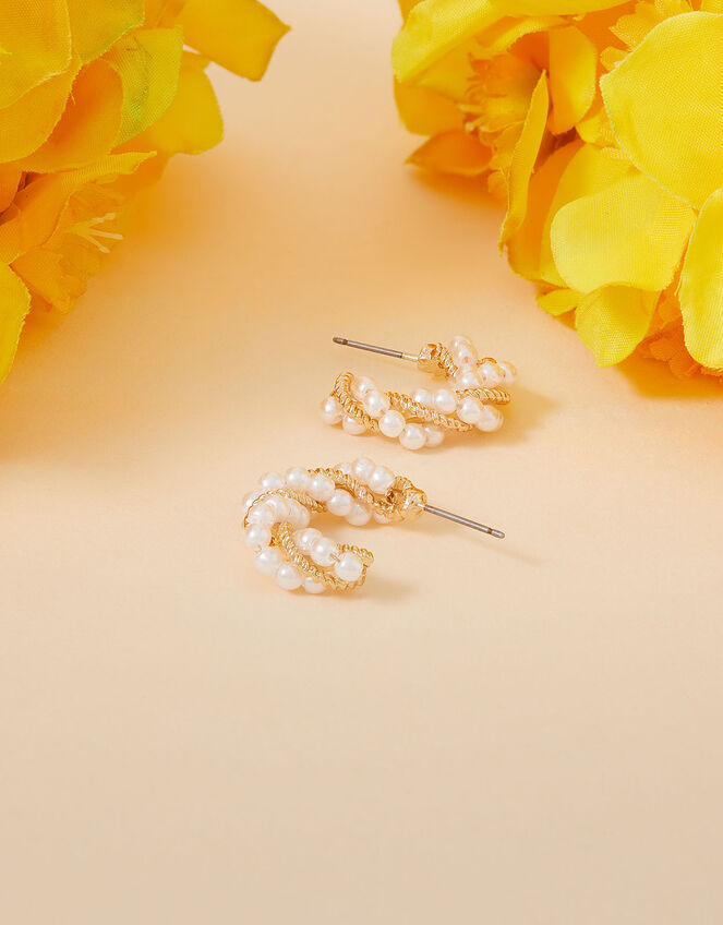 Twisted Pearl Hoop Earrings, , large