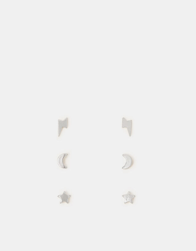 3-Pack Sterling Silver Celestial Stud Earrings, , large