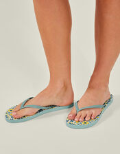 Retro Print Flip Flops, Blue (BLUE), large