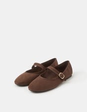 Faux Suede Mary Jane Ballet Flats, Brown (BROWN), large
