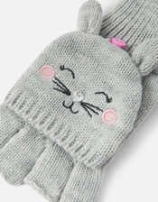 Girls Fluffy Bunny Capped Gloves, Grey (GREY), large