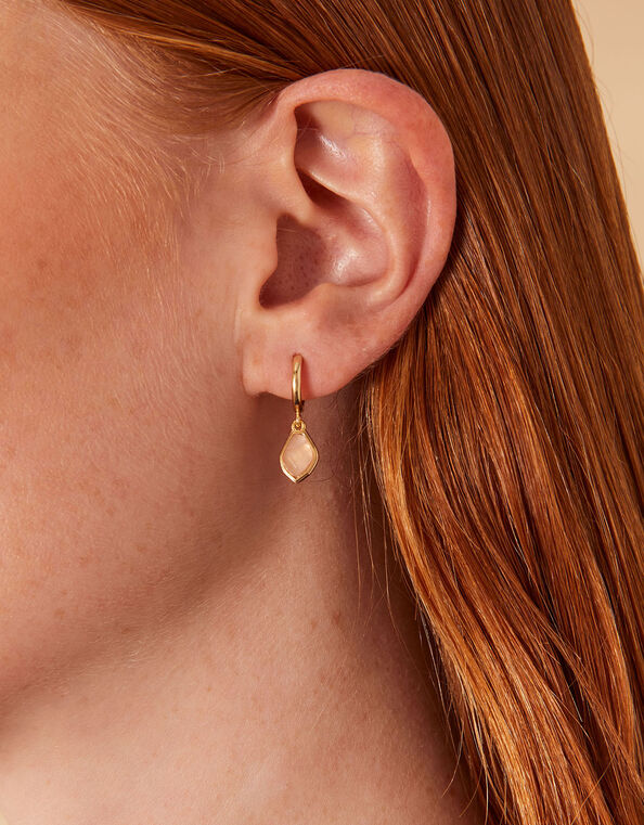 Gold-Plated Irregular Aventurine Hoop Earrings Pink, Pink (PINK), large