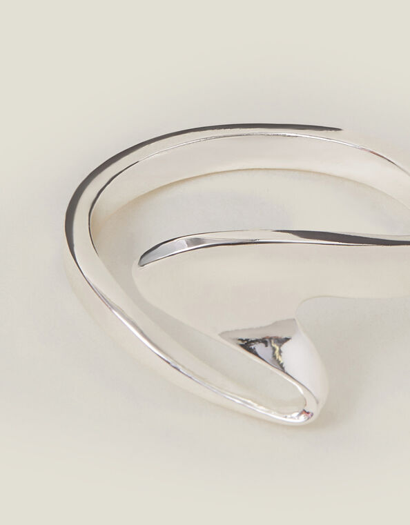 Sterling Silver-Plated Open Wave Ring, Silver (ST SILVER), large