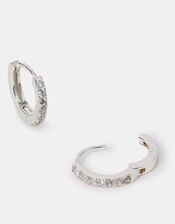Sterling Silver Pave Mini Huggie Hoops, , large