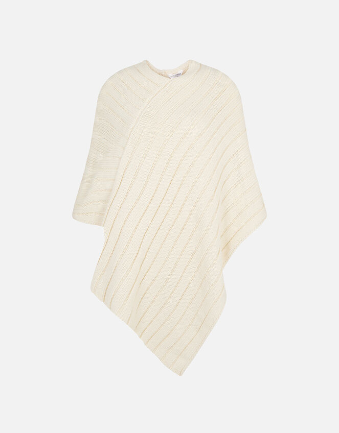 Rib Knit Poncho, Cream (CREAM), large