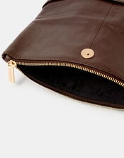 Woven Leather Clutch Bag, Brown (CHOCOLATE), large