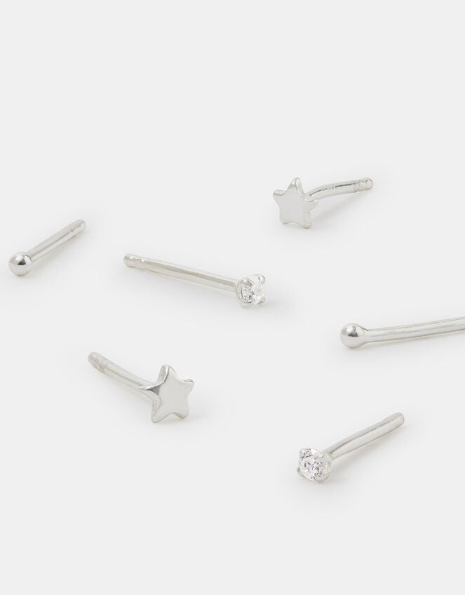 3-Pack Sterling Silver Star Stud Earrings, , large