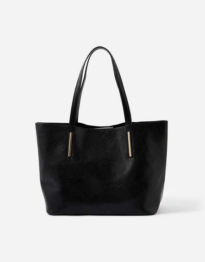 Relaxed Faux Reptile Shoulder Bag, Black (BLACK), large