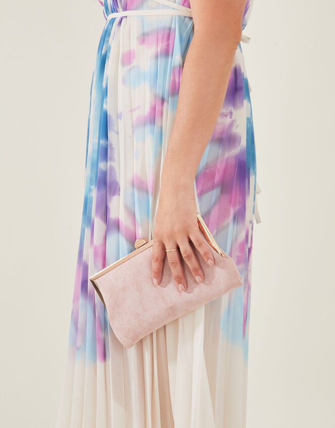 Suedette Clip Frame Clutch Bag, Nude (NUDE), large