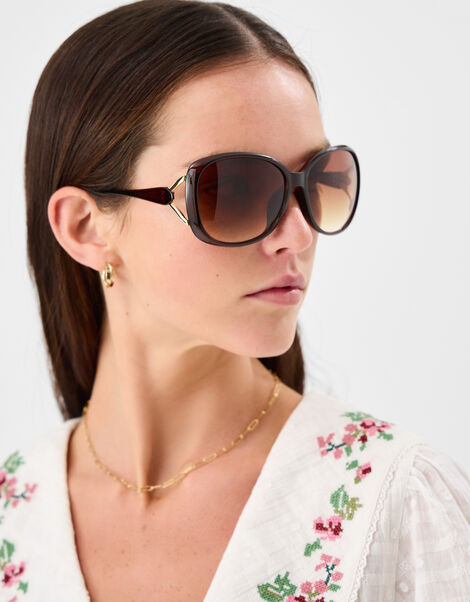Metal Detail Wrap Sunglasses, , large