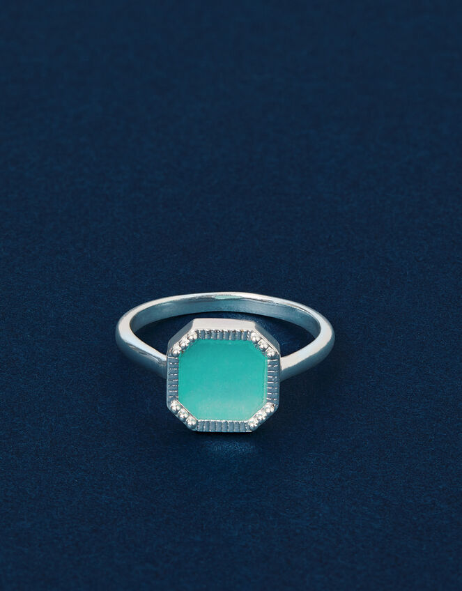 Sterling Silver-Plated Square Aqua Quartz Ring, Silver (ST SILVER), large