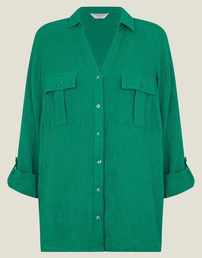 Crinkle Cover-Up Shirt, Teal (TEAL), large