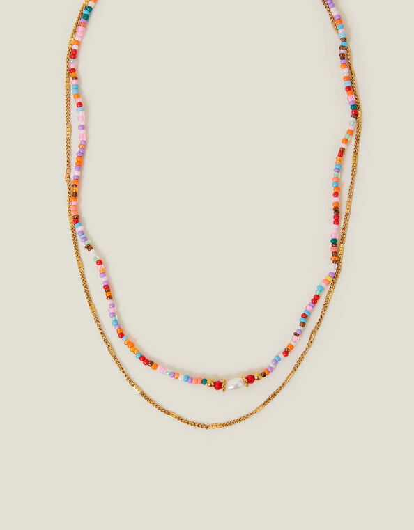 14ct Gold-Plated Stainless Steel Beaded Necklace, , large