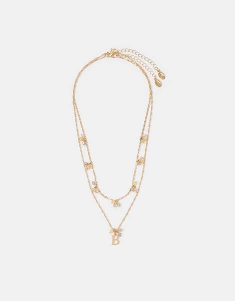 2-Pack Initial Cluster Pendant Necklaces, Gold (GOLD), large